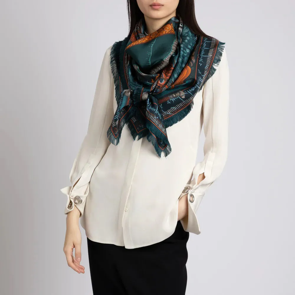 SABINA SAVAGE - THE SNOW LION SILK TWILL SCARF 135CM