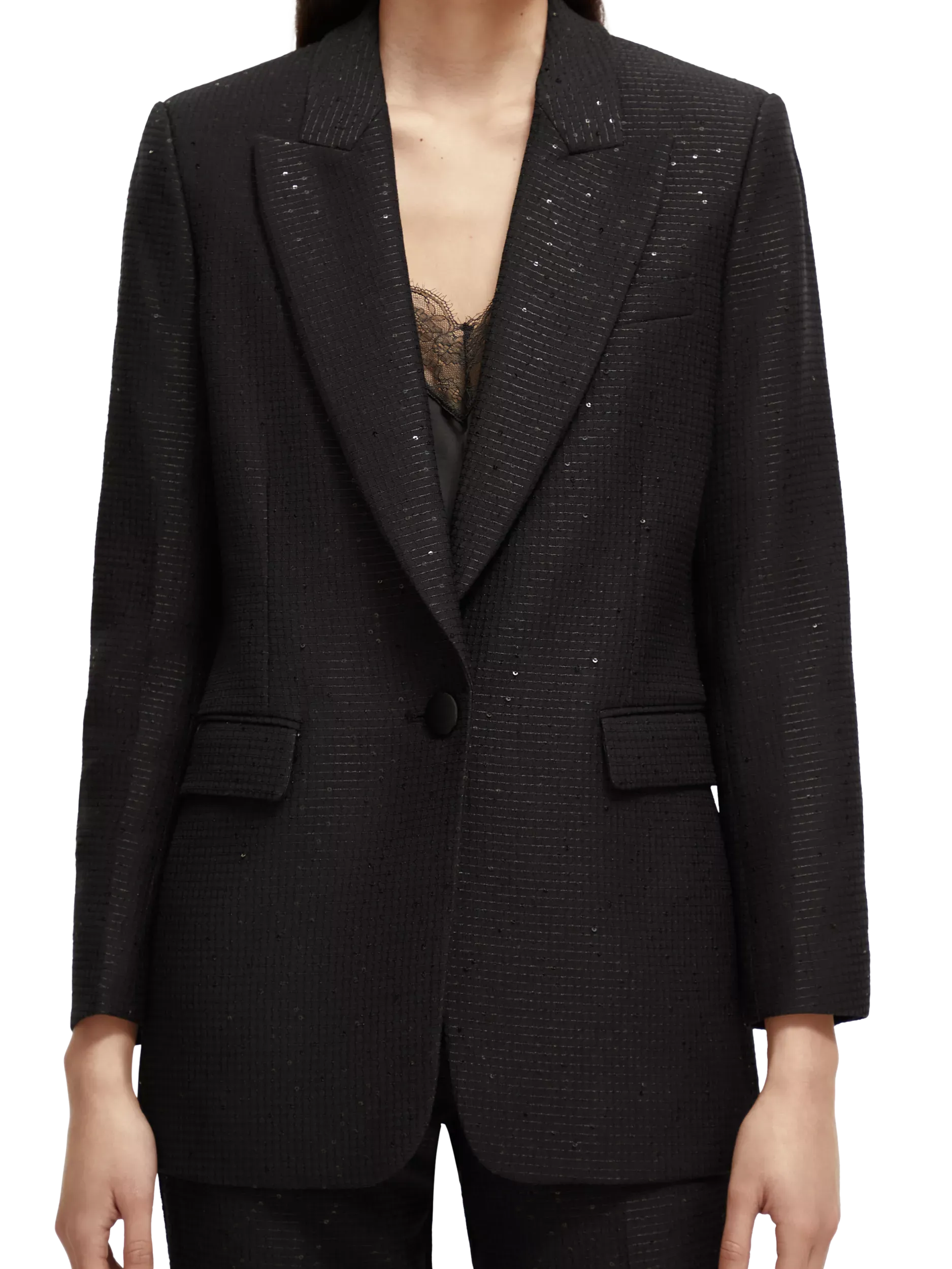 Sequin Jacquard Single Breasted Blazer