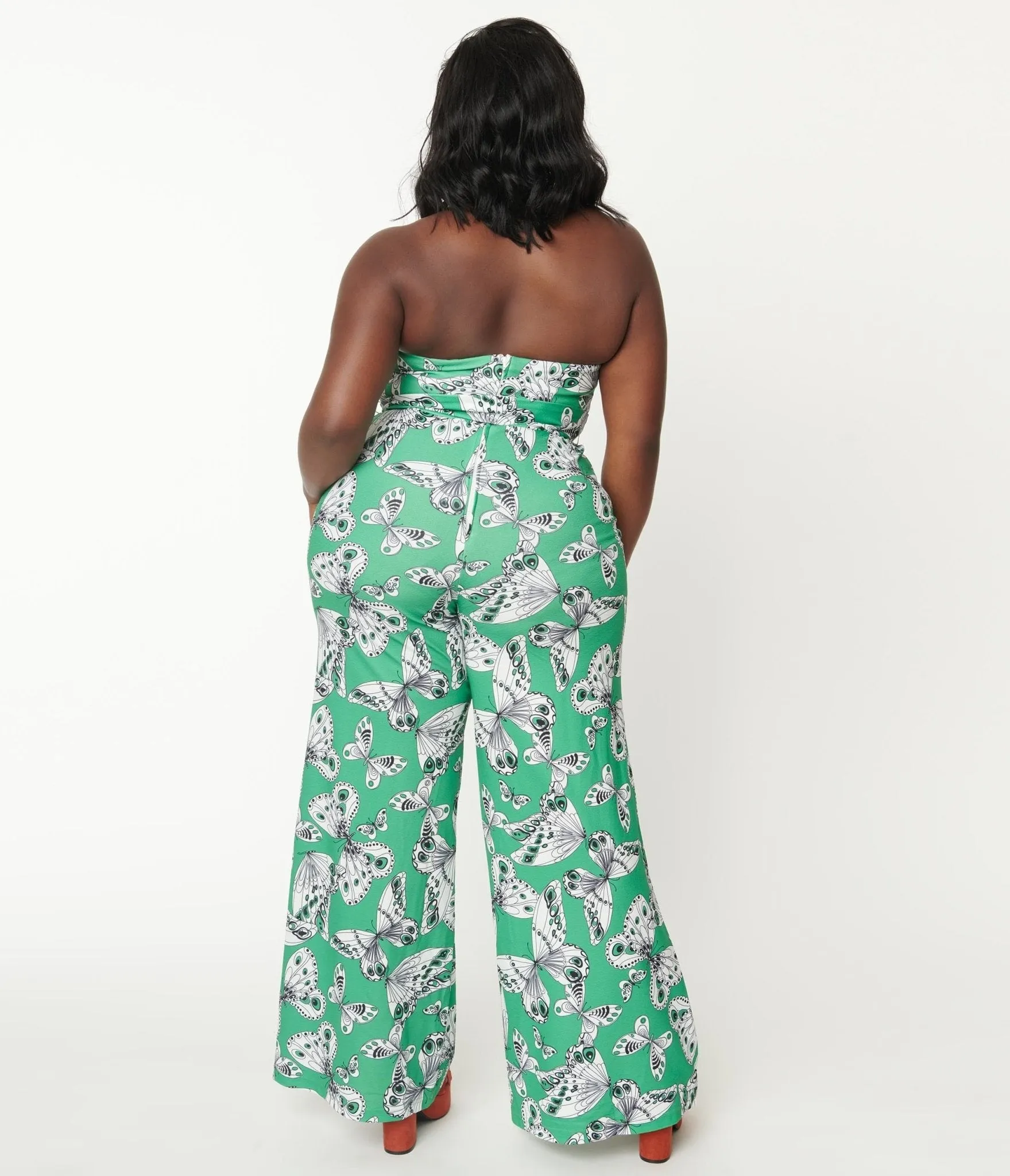 Smak Parlour Plus Size Green Butterfly Print Glamour Goddess Jumpsuit