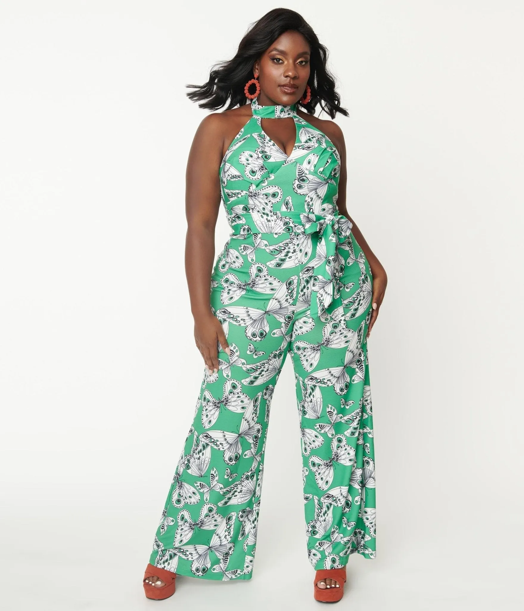 Smak Parlour Plus Size Green Butterfly Print Glamour Goddess Jumpsuit