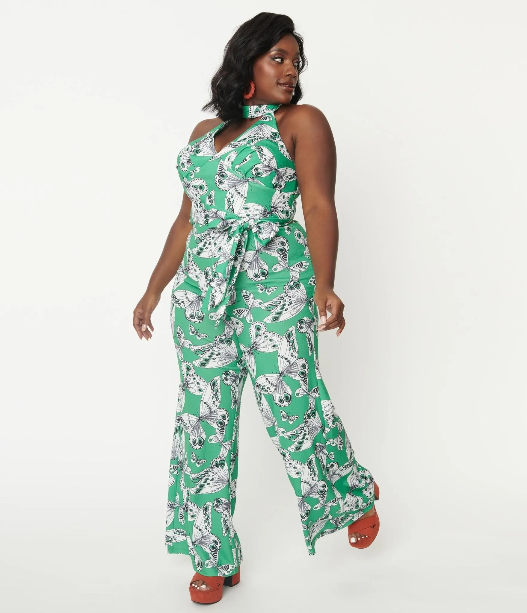 Smak Parlour Plus Size Green Butterfly Print Glamour Goddess Jumpsuit