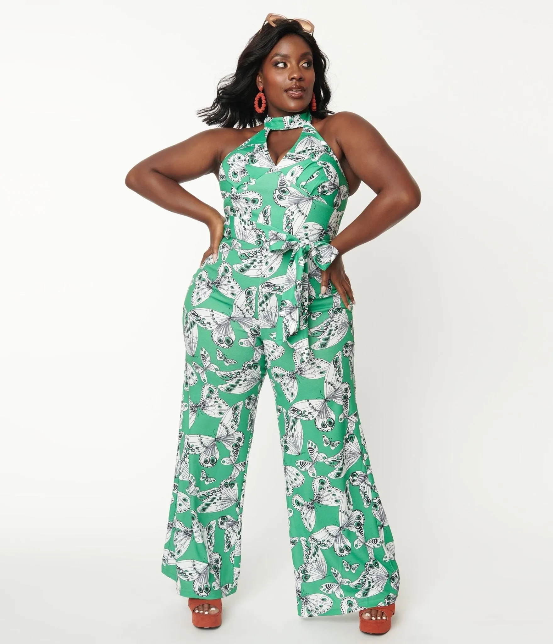 Smak Parlour Plus Size Green Butterfly Print Glamour Goddess Jumpsuit