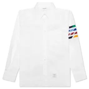 Straight Fit w/ Silk 4 Bar in Poplin Shirt - White