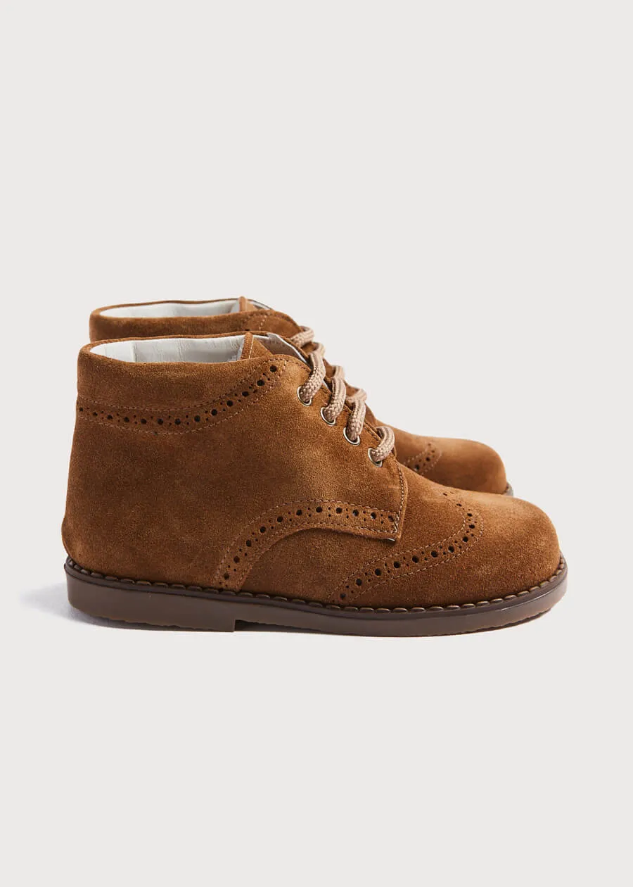 Suede Lace-Up Brogue Boots in Brown (24-30EU)