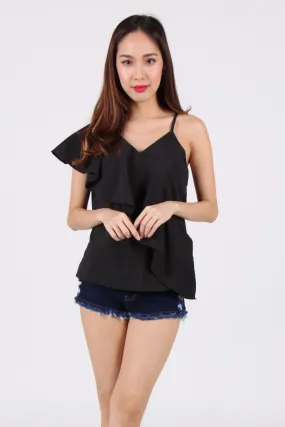 Toga Spag Ruffles Top in Black