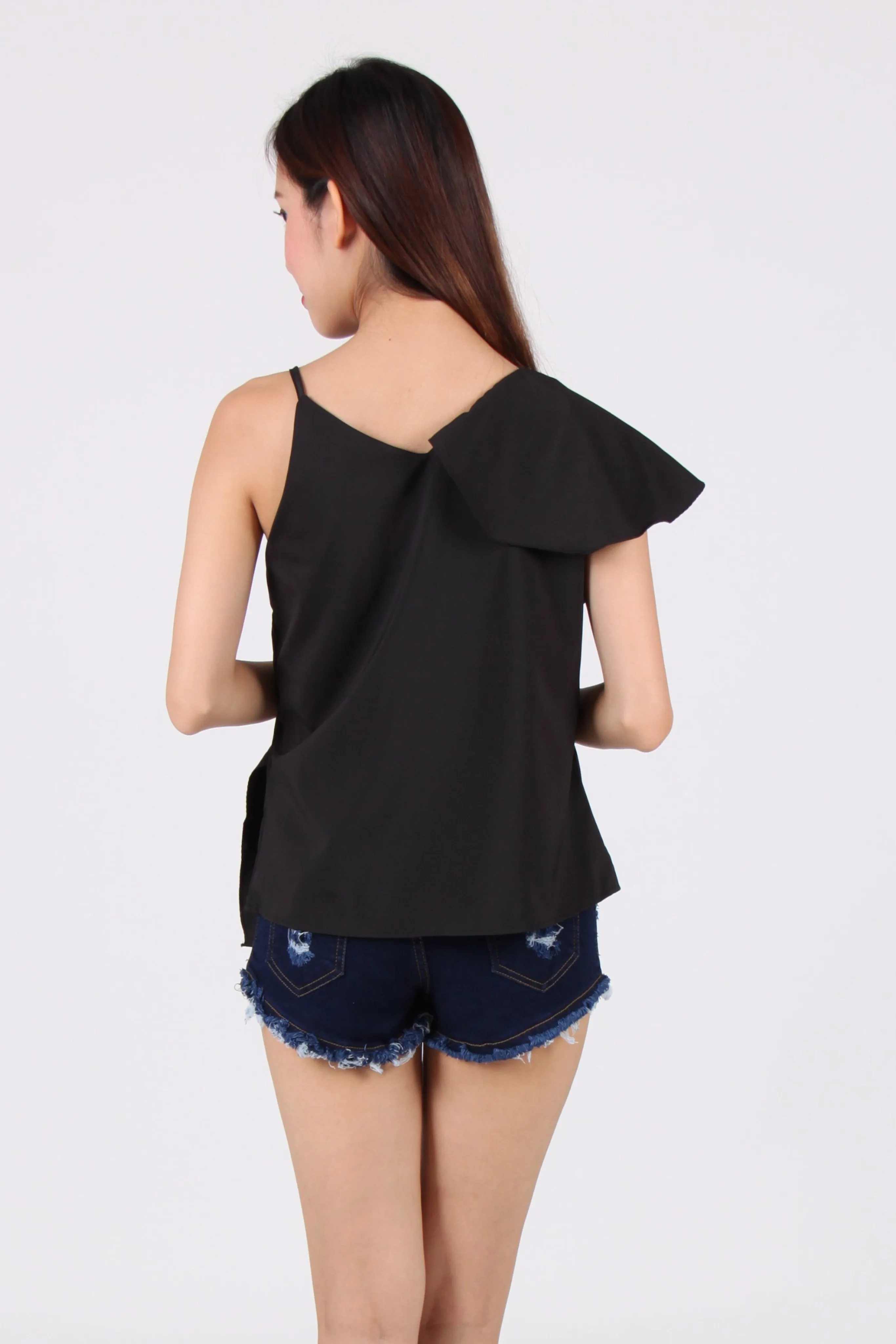 Toga Spag Ruffles Top in Black