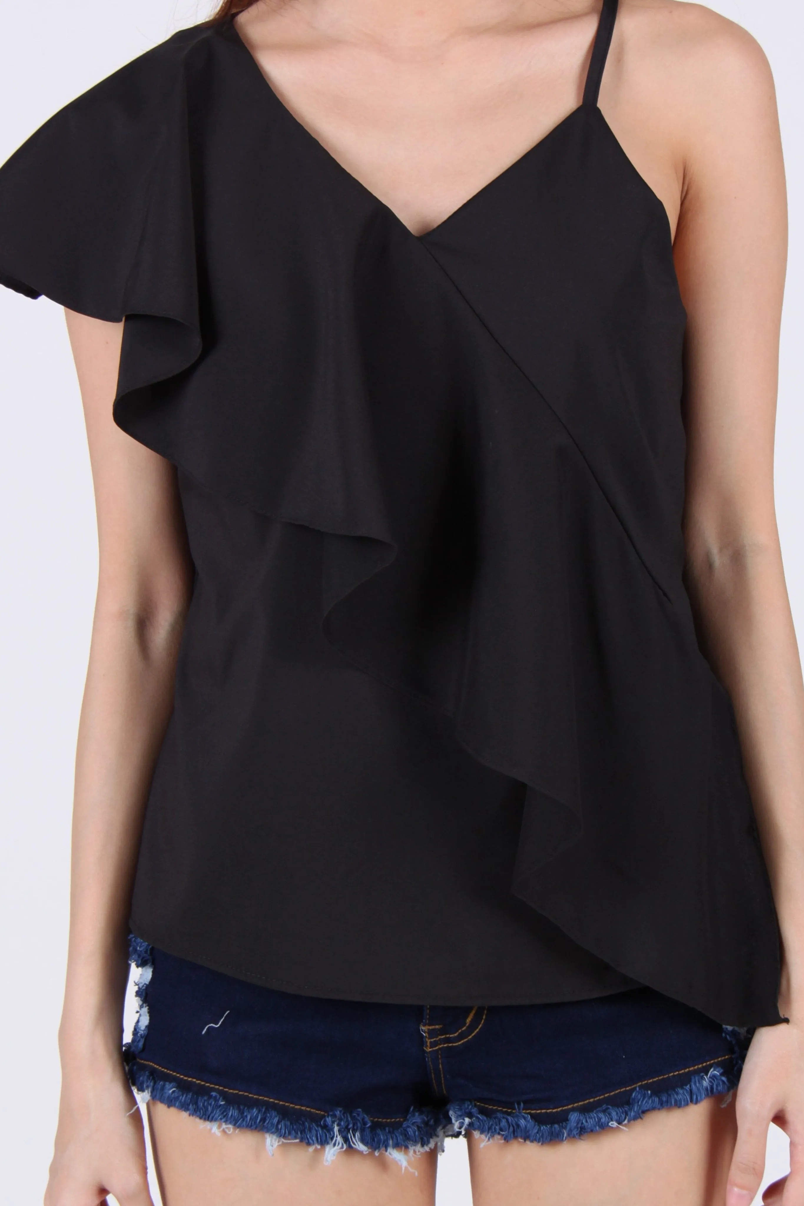 Toga Spag Ruffles Top in Black