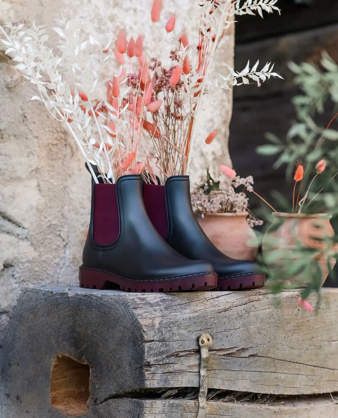 Toni Pons Cavour Black/Burgundy Rubber Boot