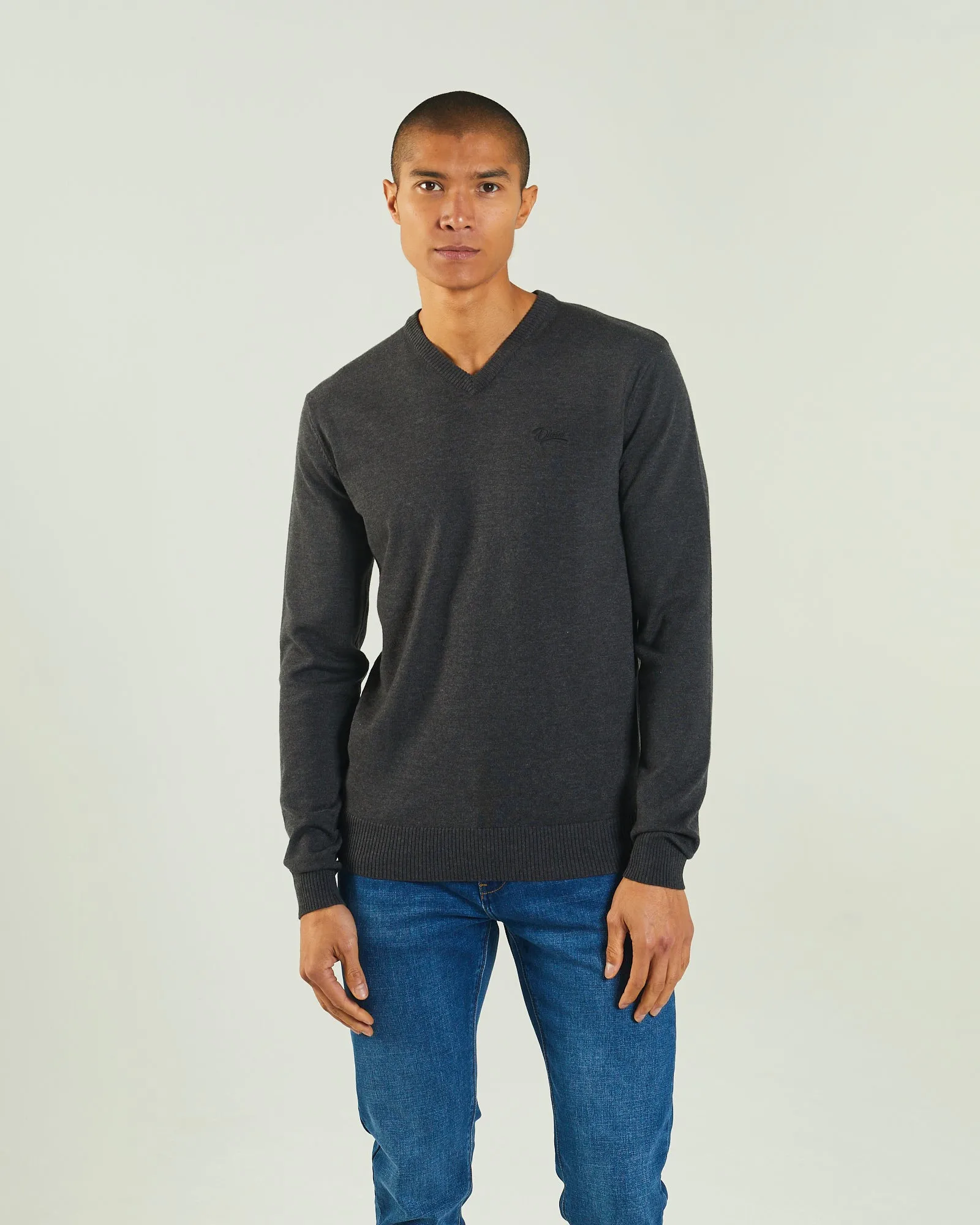 Tony V Neck Charcoal Marl