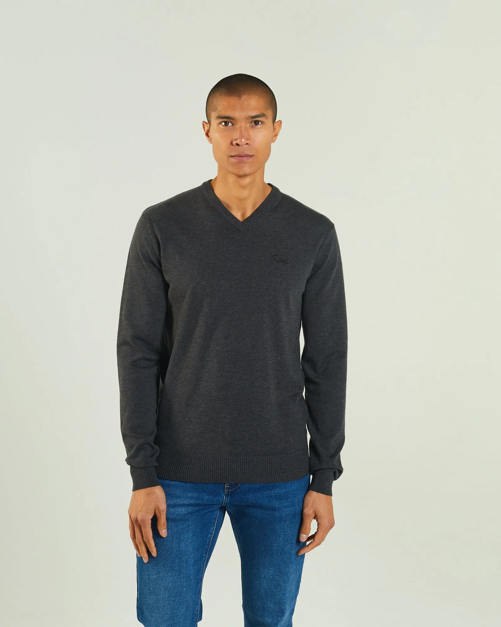 Tony V Neck Charcoal Marl