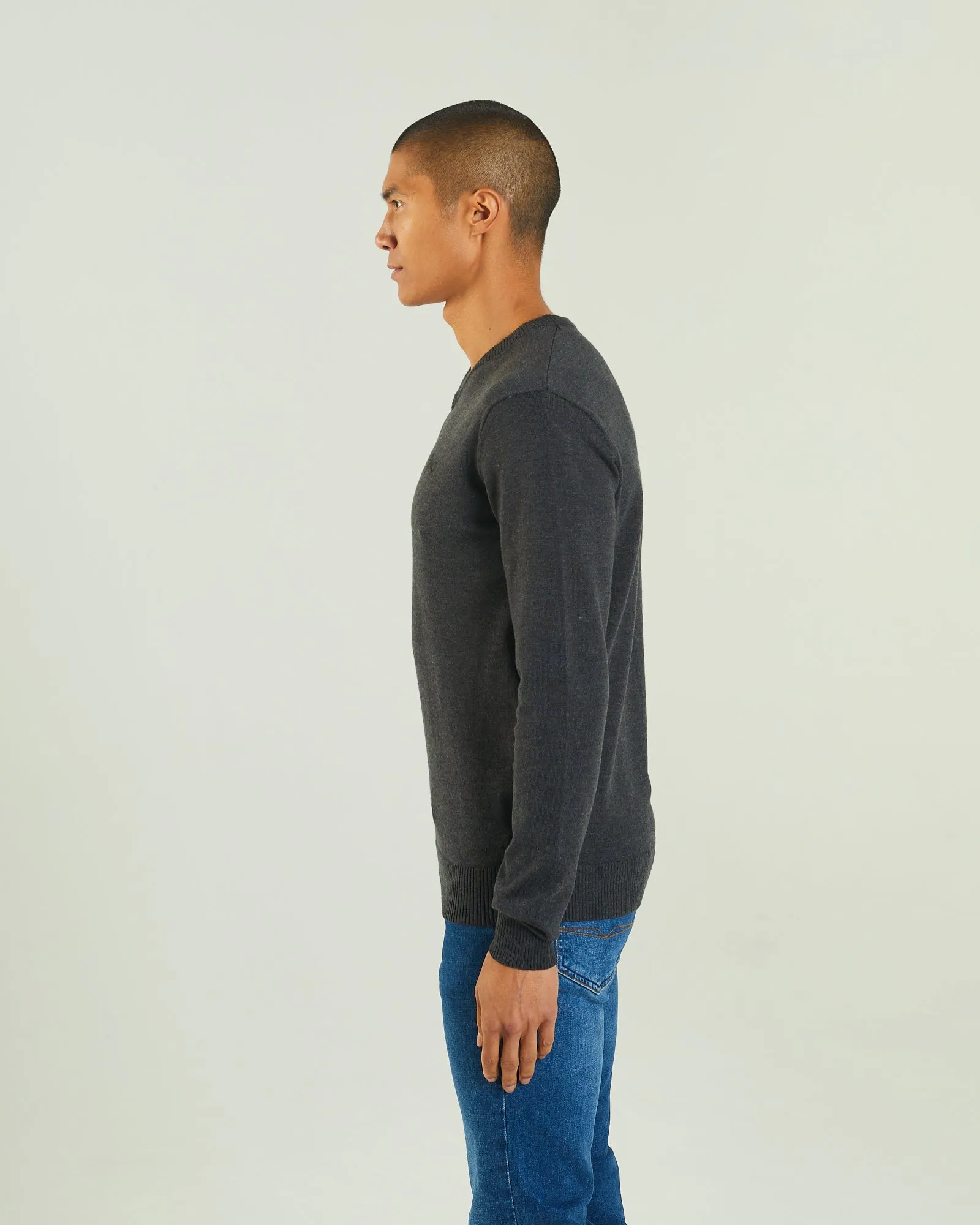 Tony V Neck Charcoal Marl