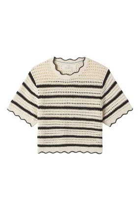 Trovata Birds of Paradis Jules Sweater T-shirt in Antique White - Black Stripe