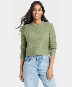 Universal Thread Women's Crewneck Cashmere-Like Cable Pullover Sweater