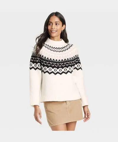 Universal Thread Women's Crewneck Pullover Sweater - Universal Thread™ Cream Fairisle