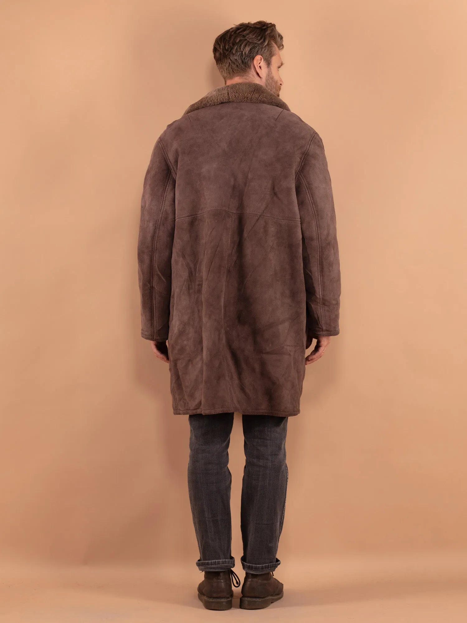 Vintage 70's Men Oversized Sheepskin Coat in Brown