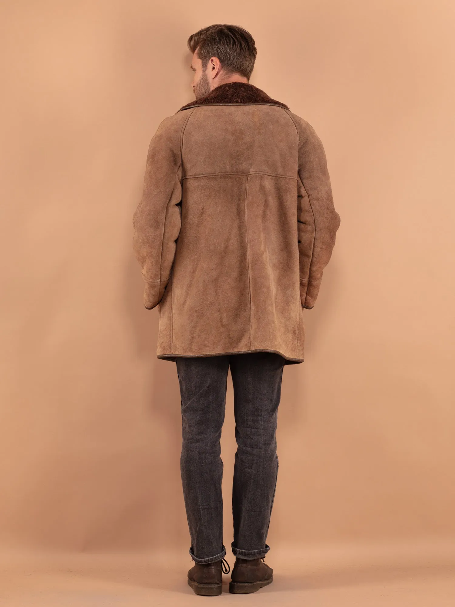 Vintage 70's Men Sheepskin Coat in Beige