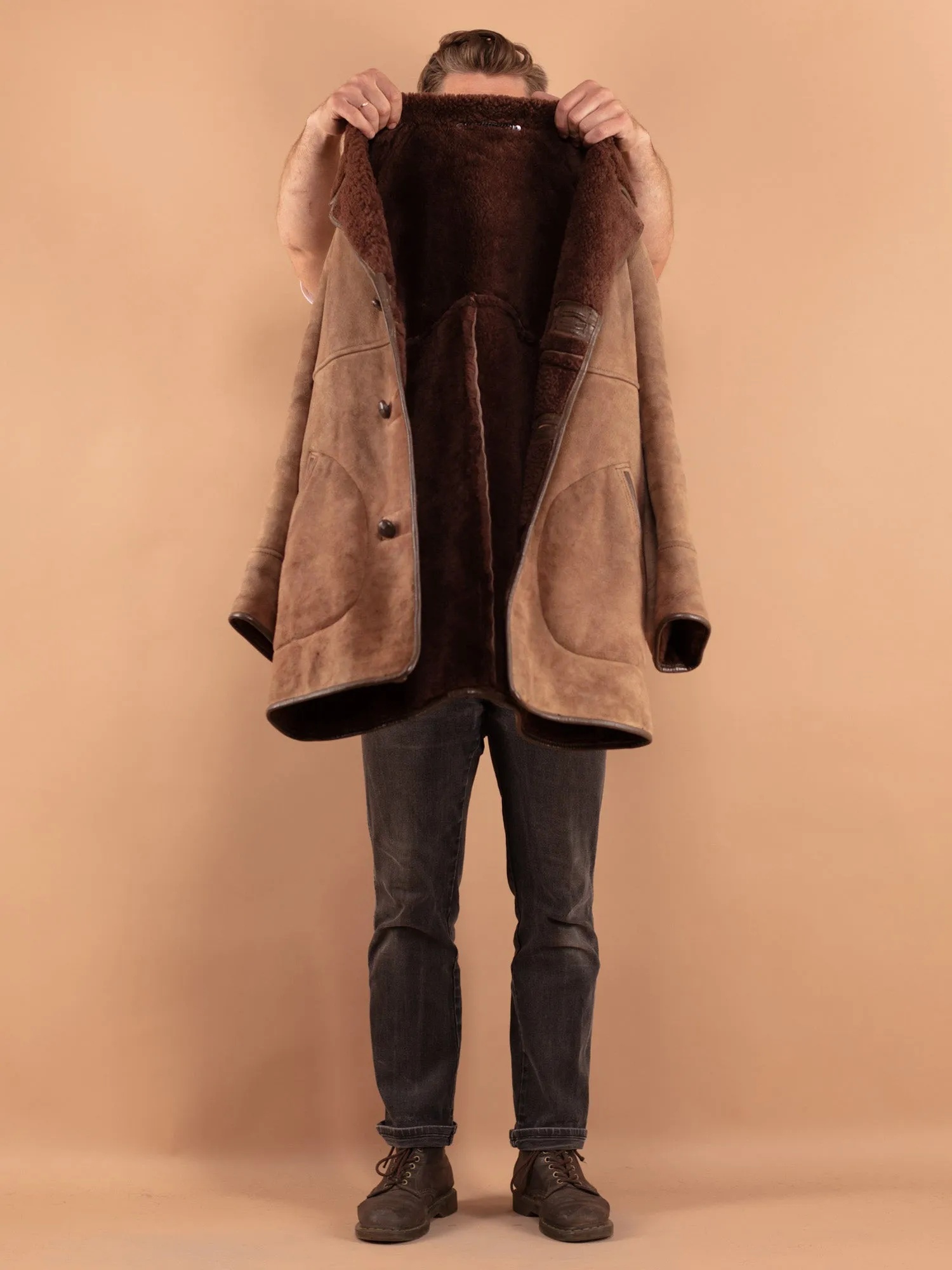 Vintage 70's Men Sheepskin Coat in Beige