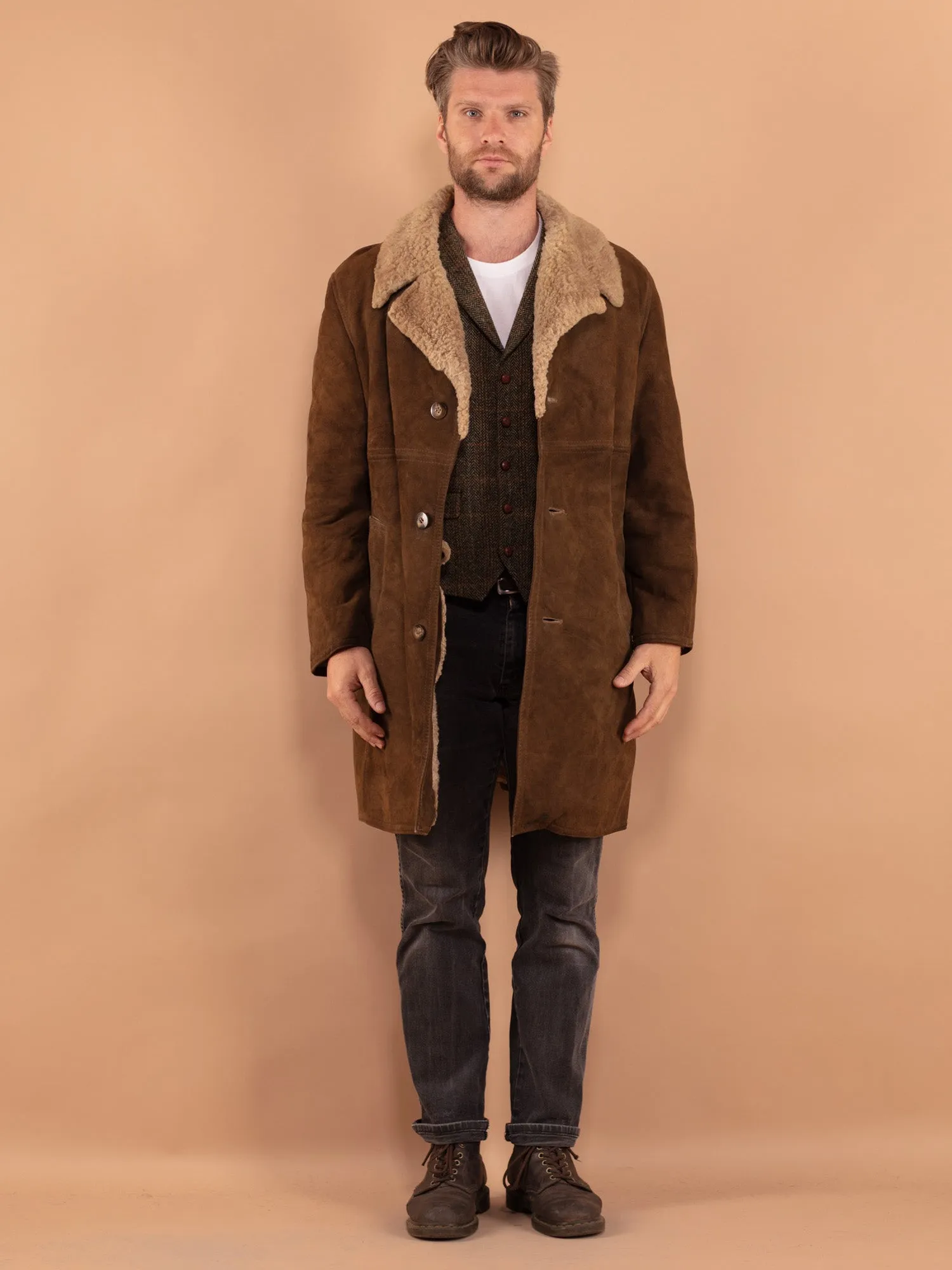 Vintage 70's Men Sheepskin Coat in Brown