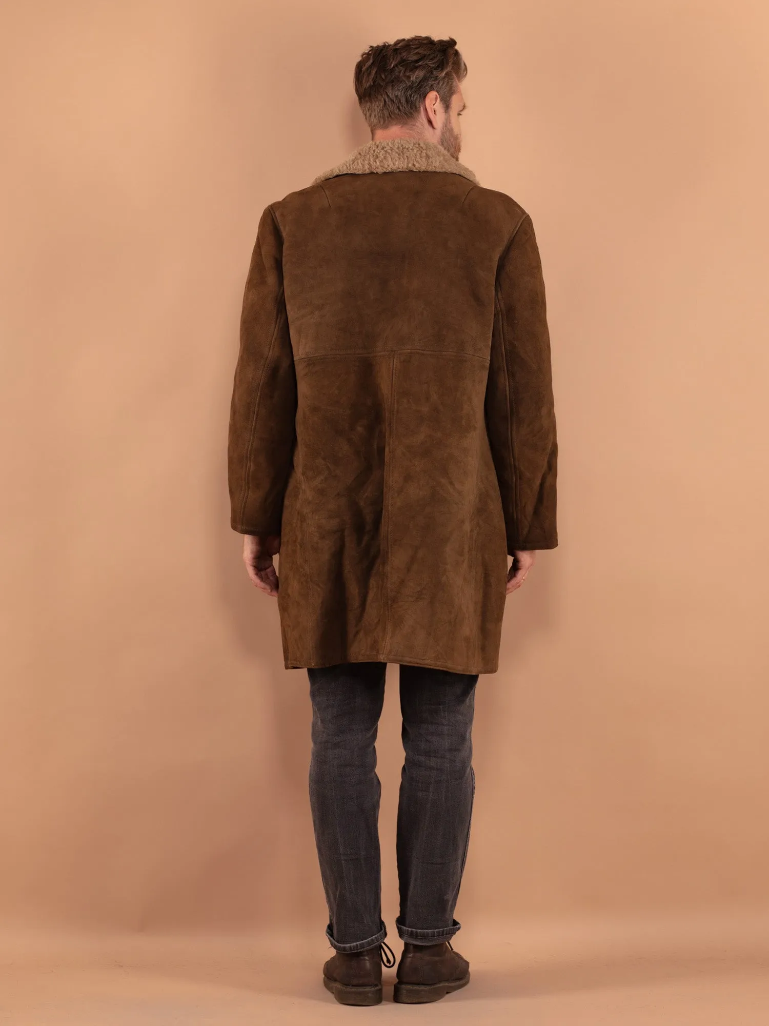 Vintage 70's Men Sheepskin Coat in Brown