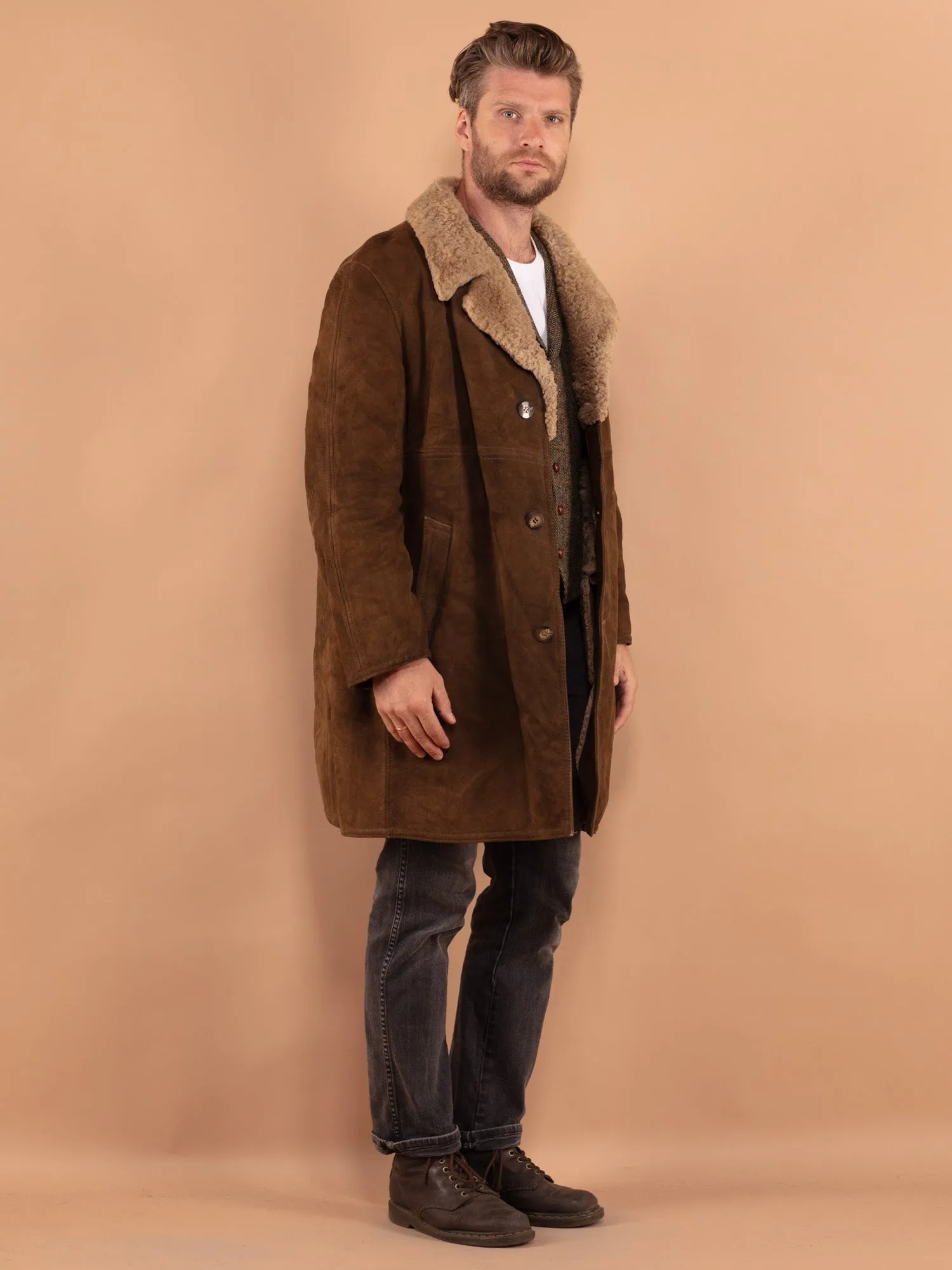 Vintage 70's Men Sheepskin Coat in Brown