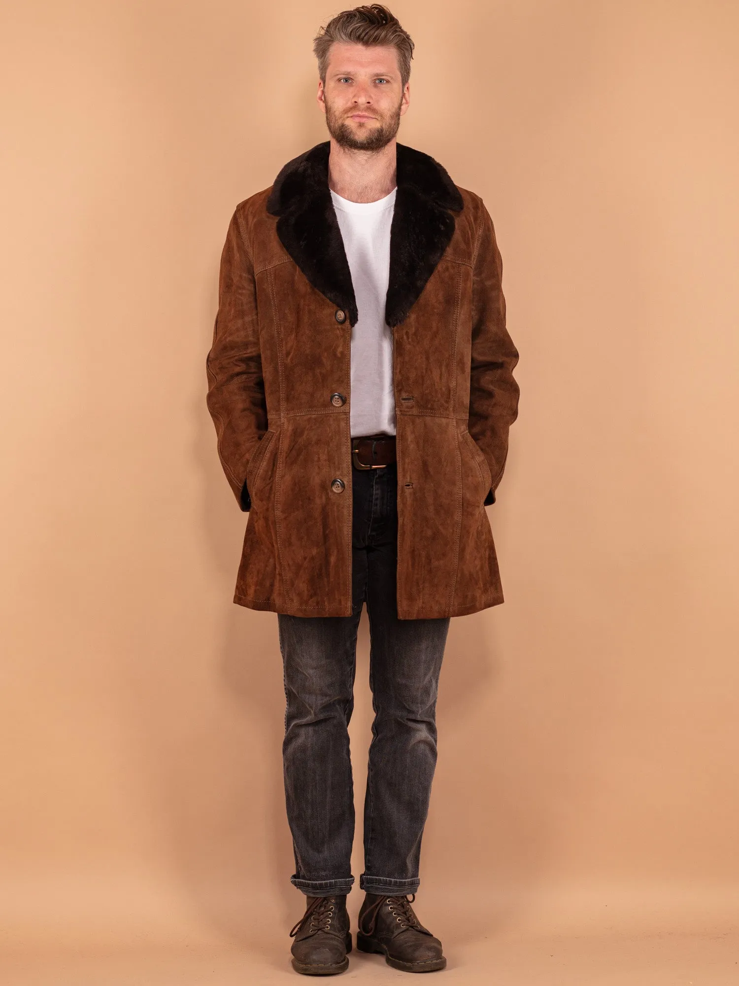 Vintage 70's Men Suede Coat in Brown