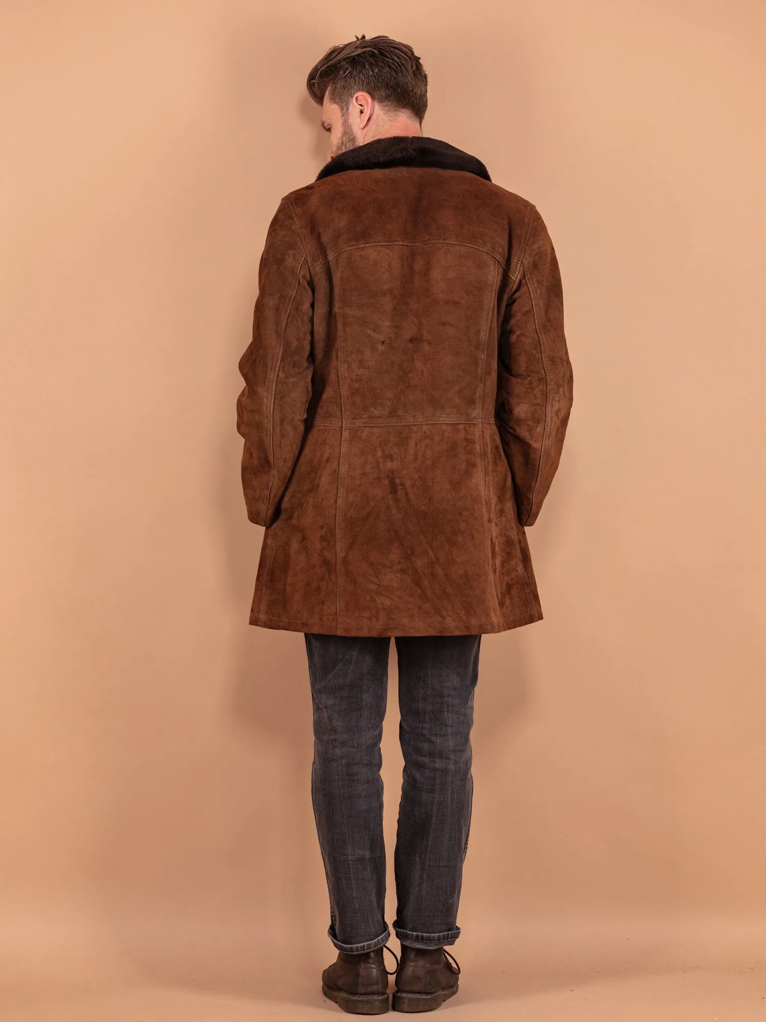 Vintage 70's Men Suede Coat in Brown