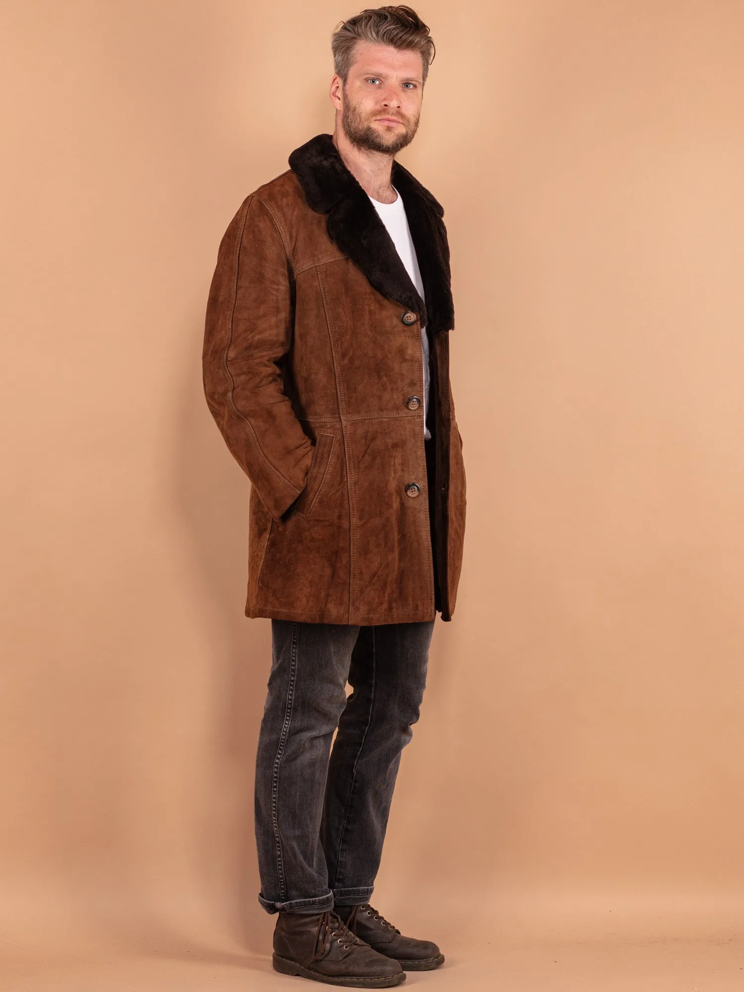 Vintage 70's Men Suede Coat in Brown