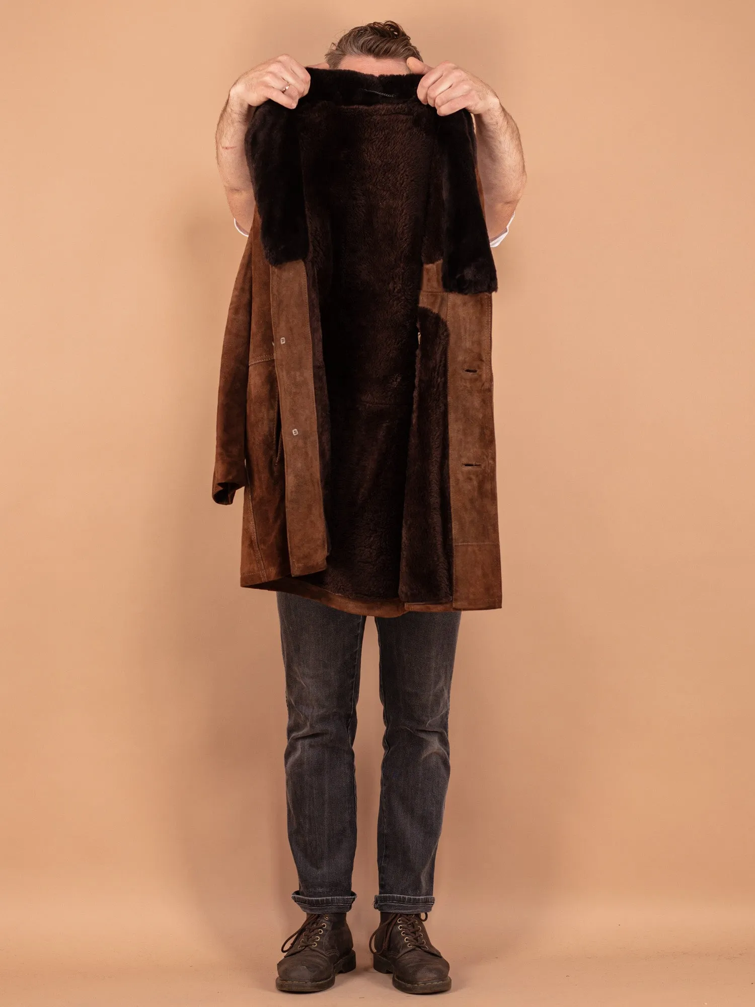 Vintage 70's Men Suede Coat in Brown