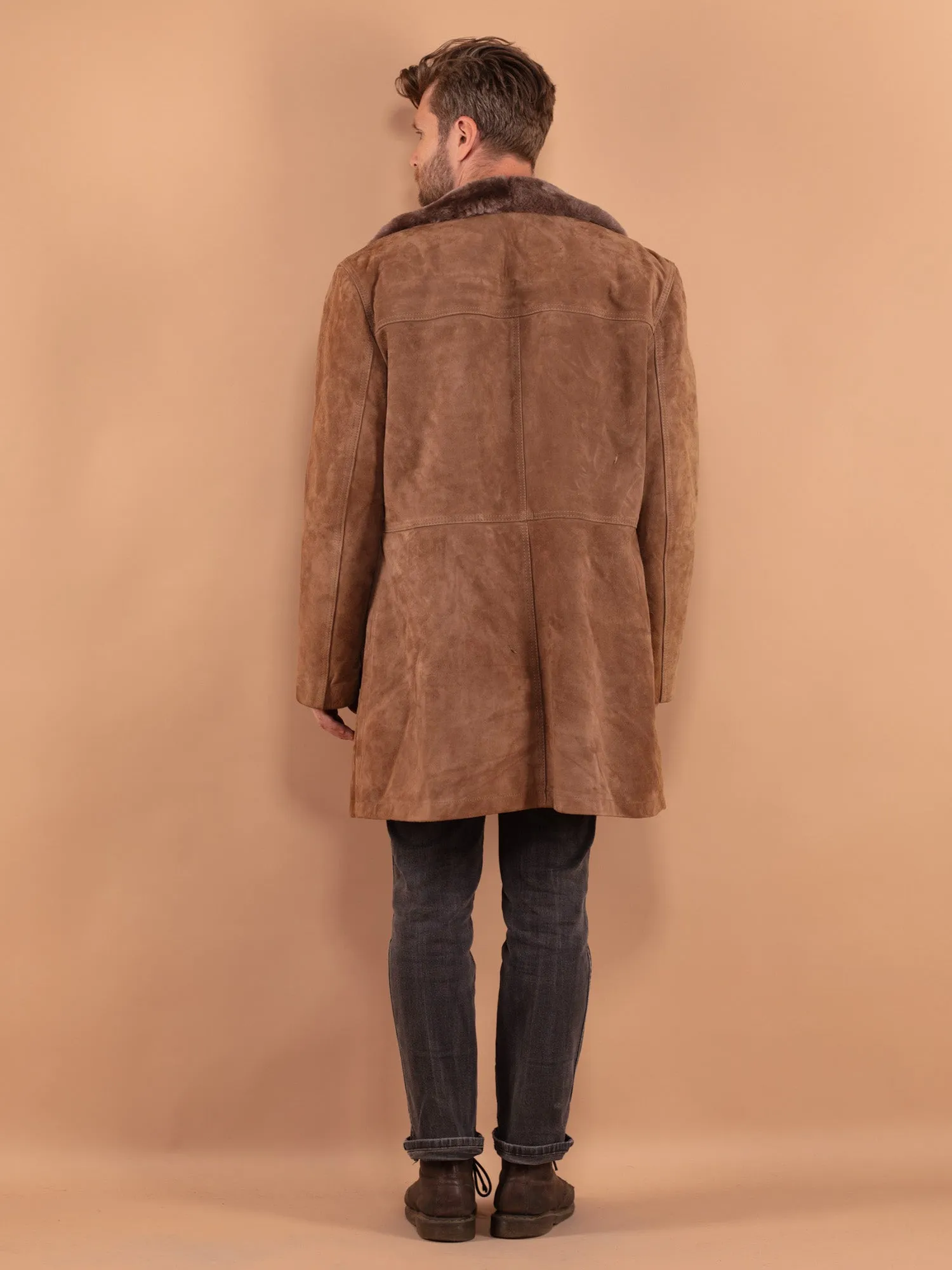 Vintage 70's Men Suede Sherpa Coat in Beige