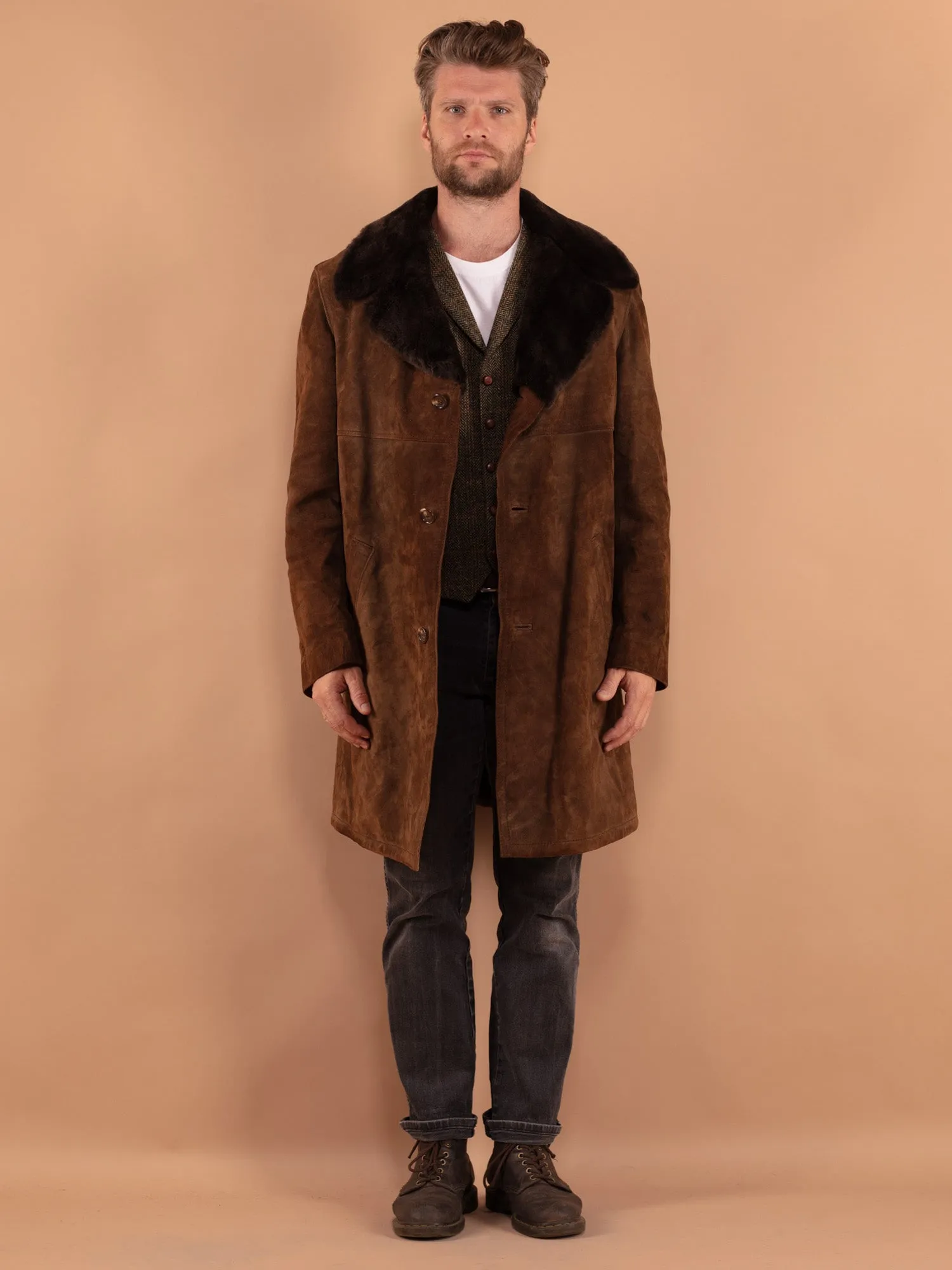 Vintage 70's Men Suede Sherpa Coat in Brown