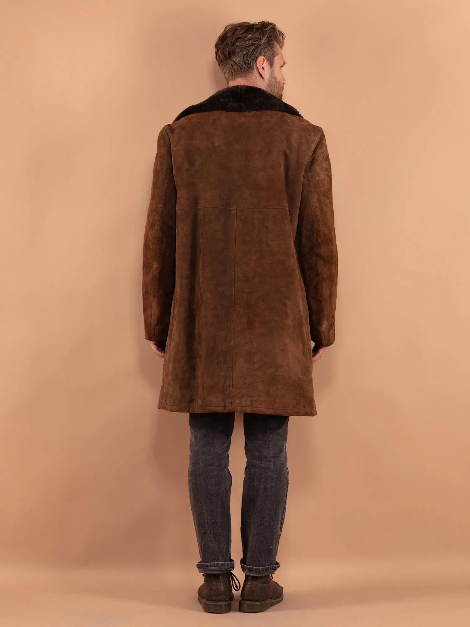 Vintage 70's Men Suede Sherpa Coat in Brown