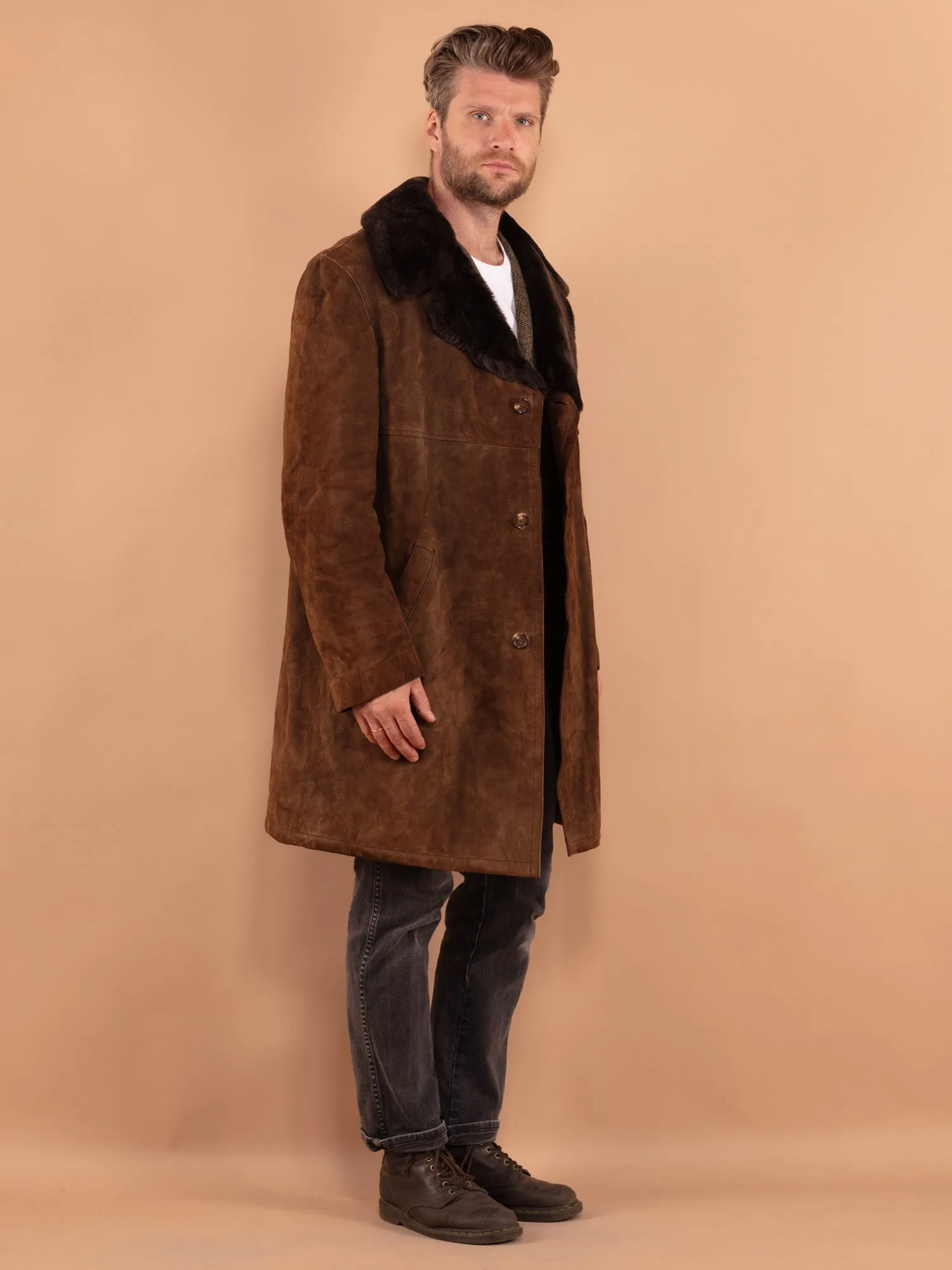 Vintage 70's Men Suede Sherpa Coat in Brown