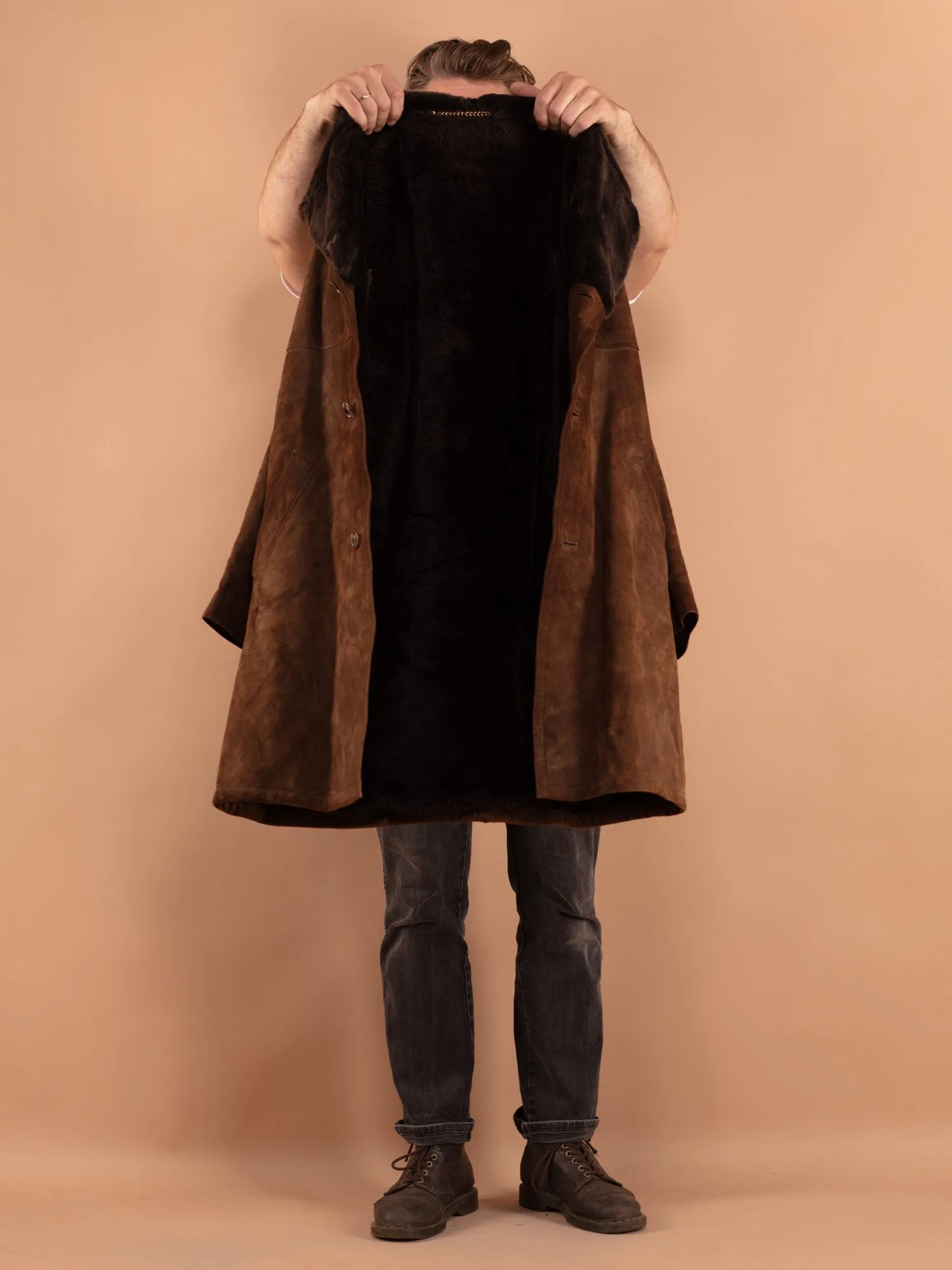 Vintage 70's Men Suede Sherpa Coat in Brown