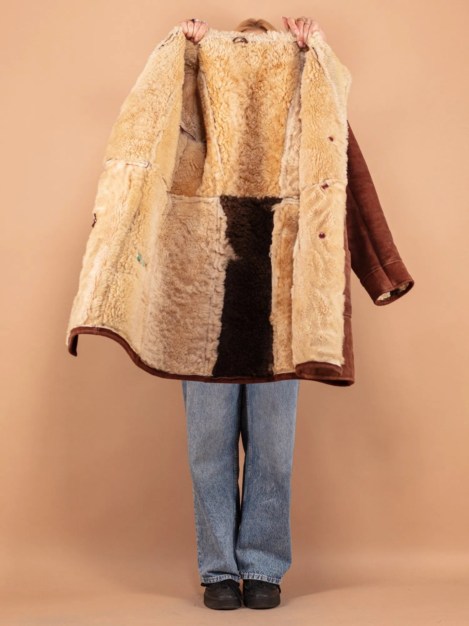 Vintage 70's Women Sheepskin Coat in Brown