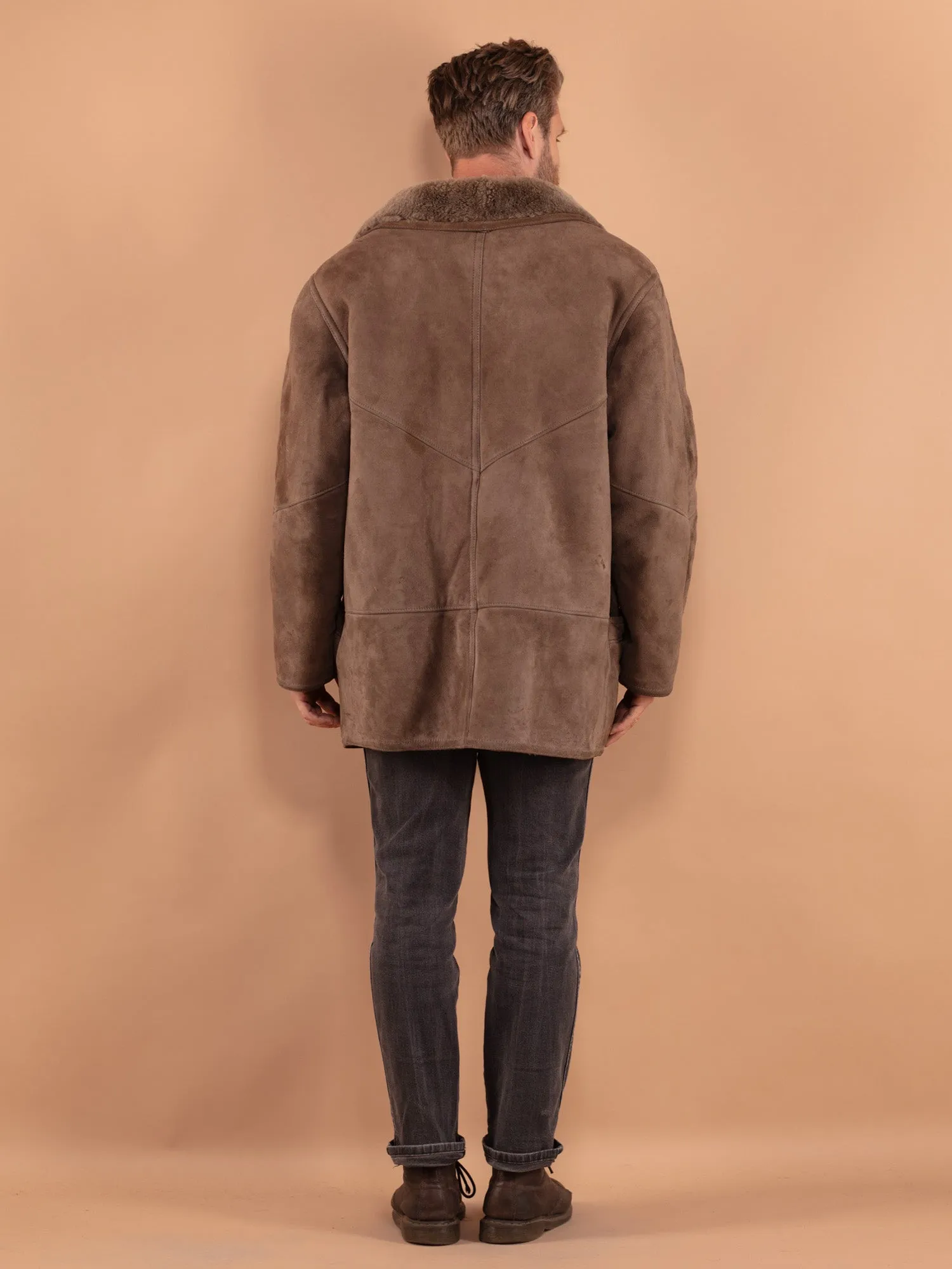 Vintage 80's Men Sheepskin Coat in Beige Brown