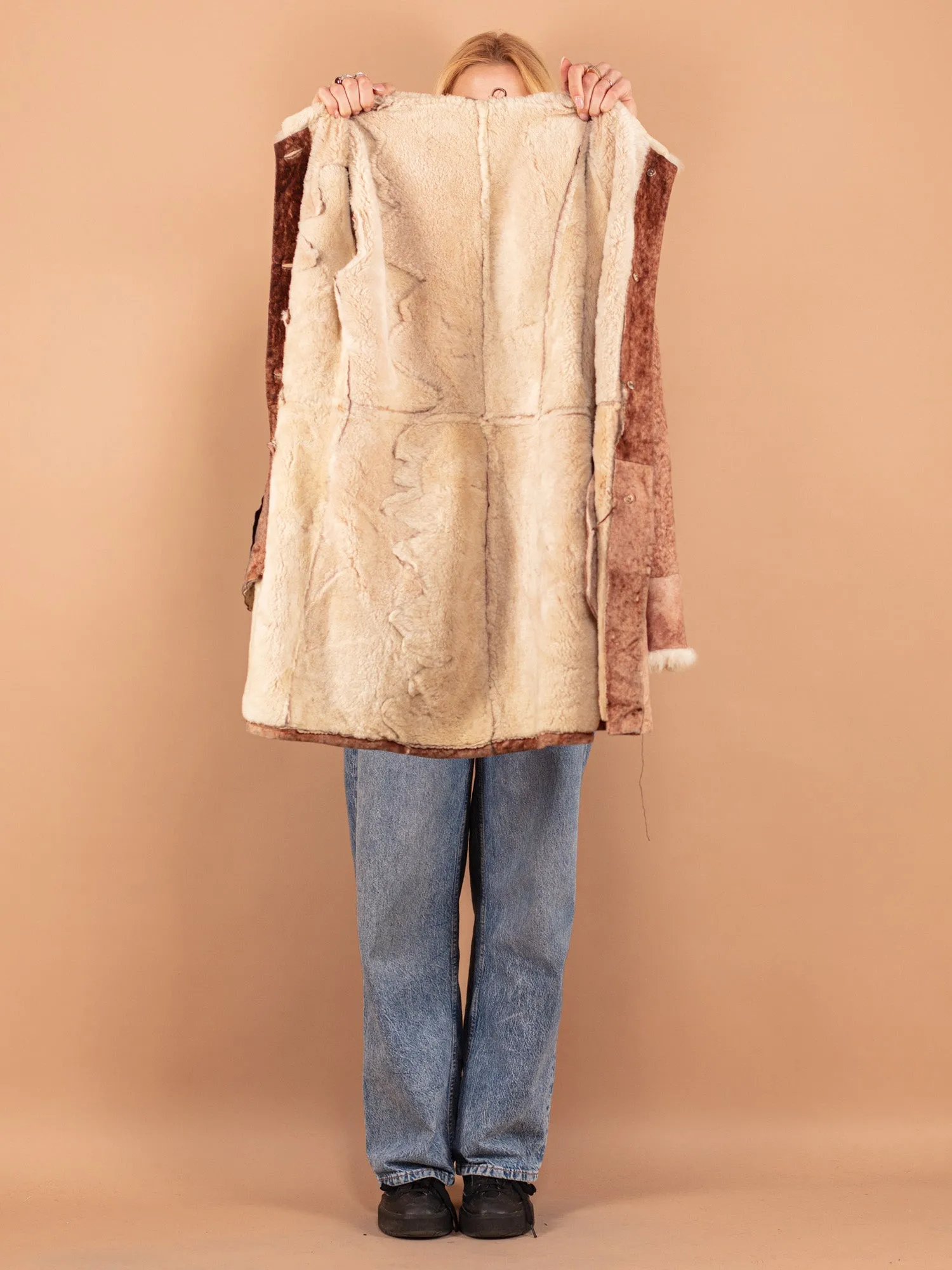 Vintage 80's Women Sheepskin Coat in Brown