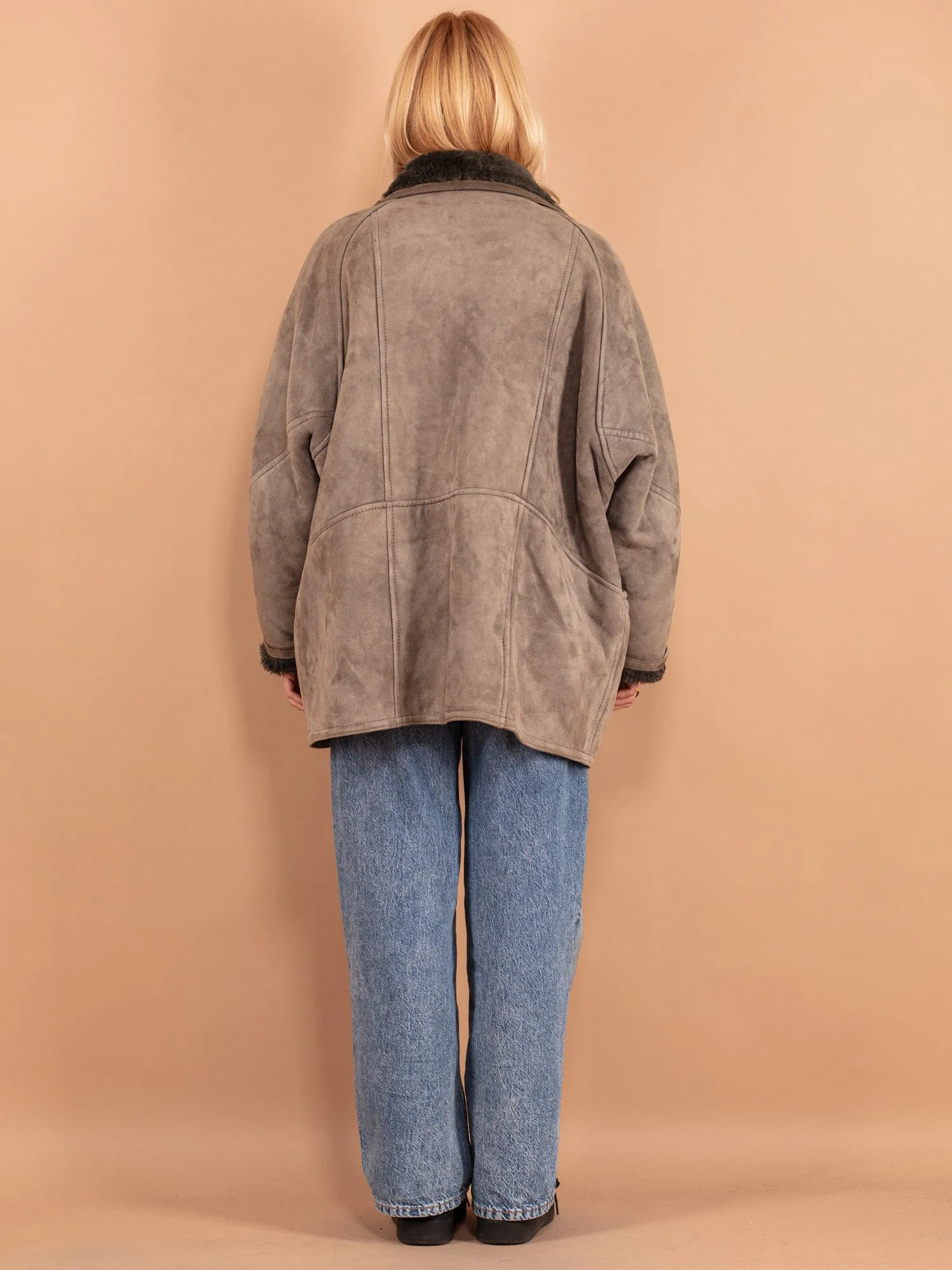 Vintage 80's Women Sheepskin Coat in Gray