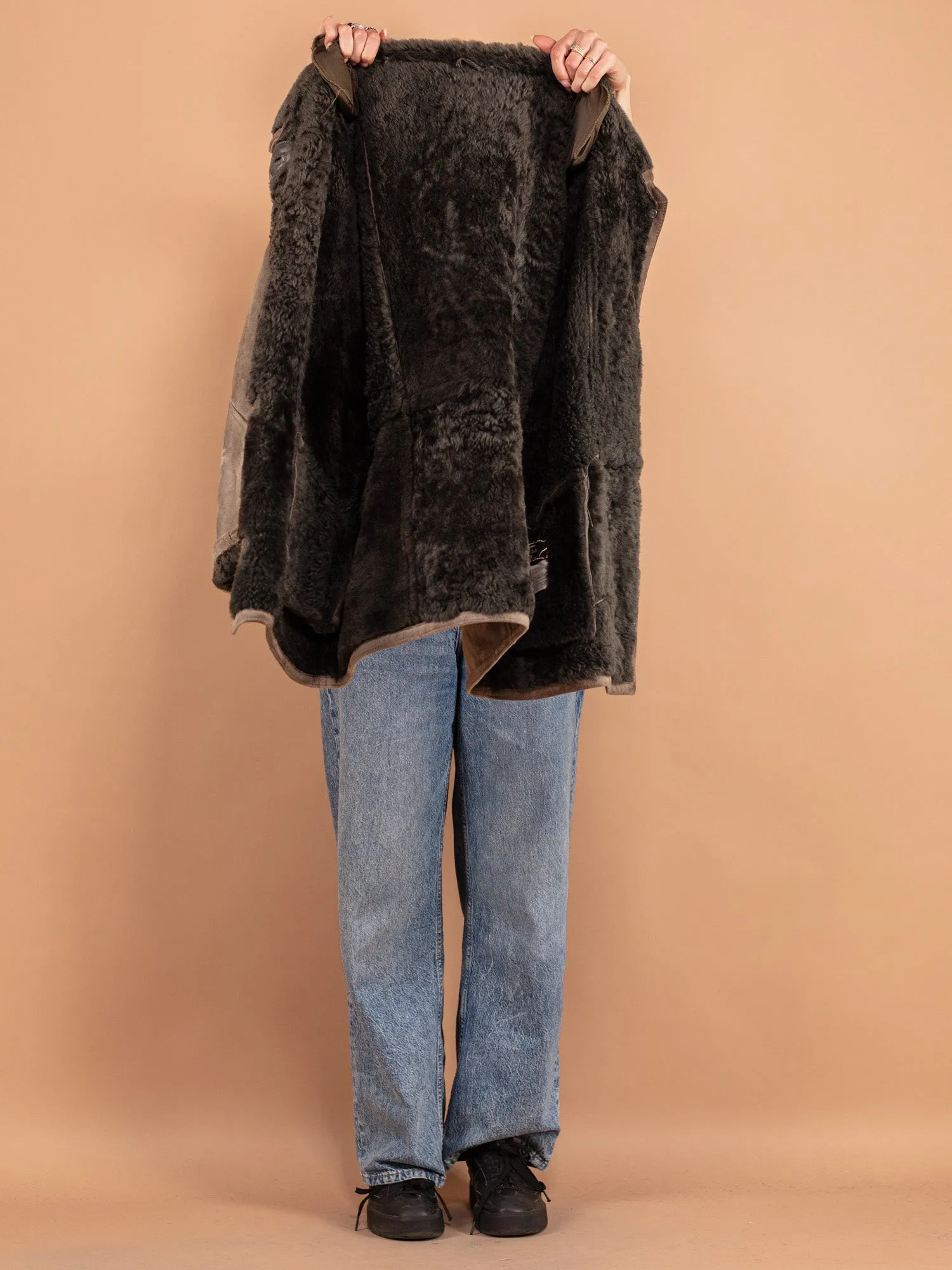 Vintage 80's Women Sheepskin Coat in Gray