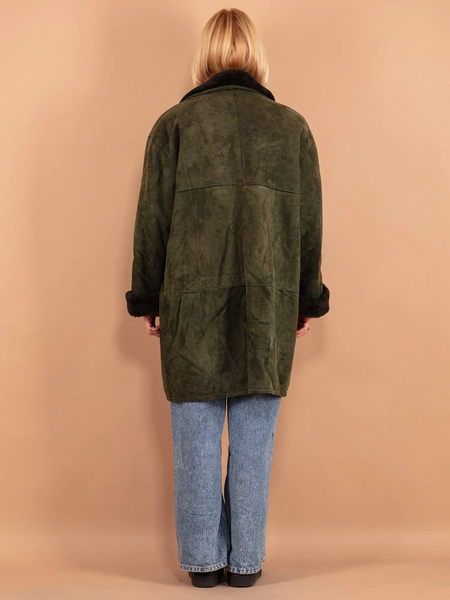 Vintage 80's Women Sheepskin Coat in Green