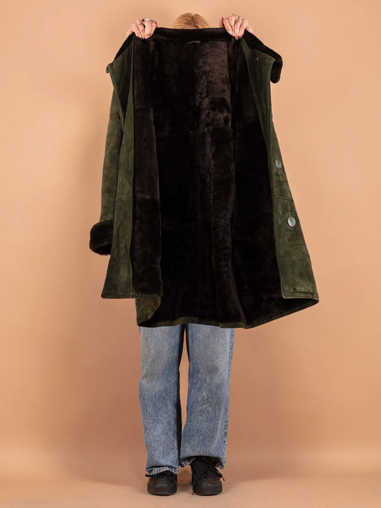 Vintage 80's Women Sheepskin Coat in Green