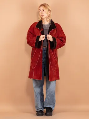 Vintage 80's Women Sheepskin Coat in Red