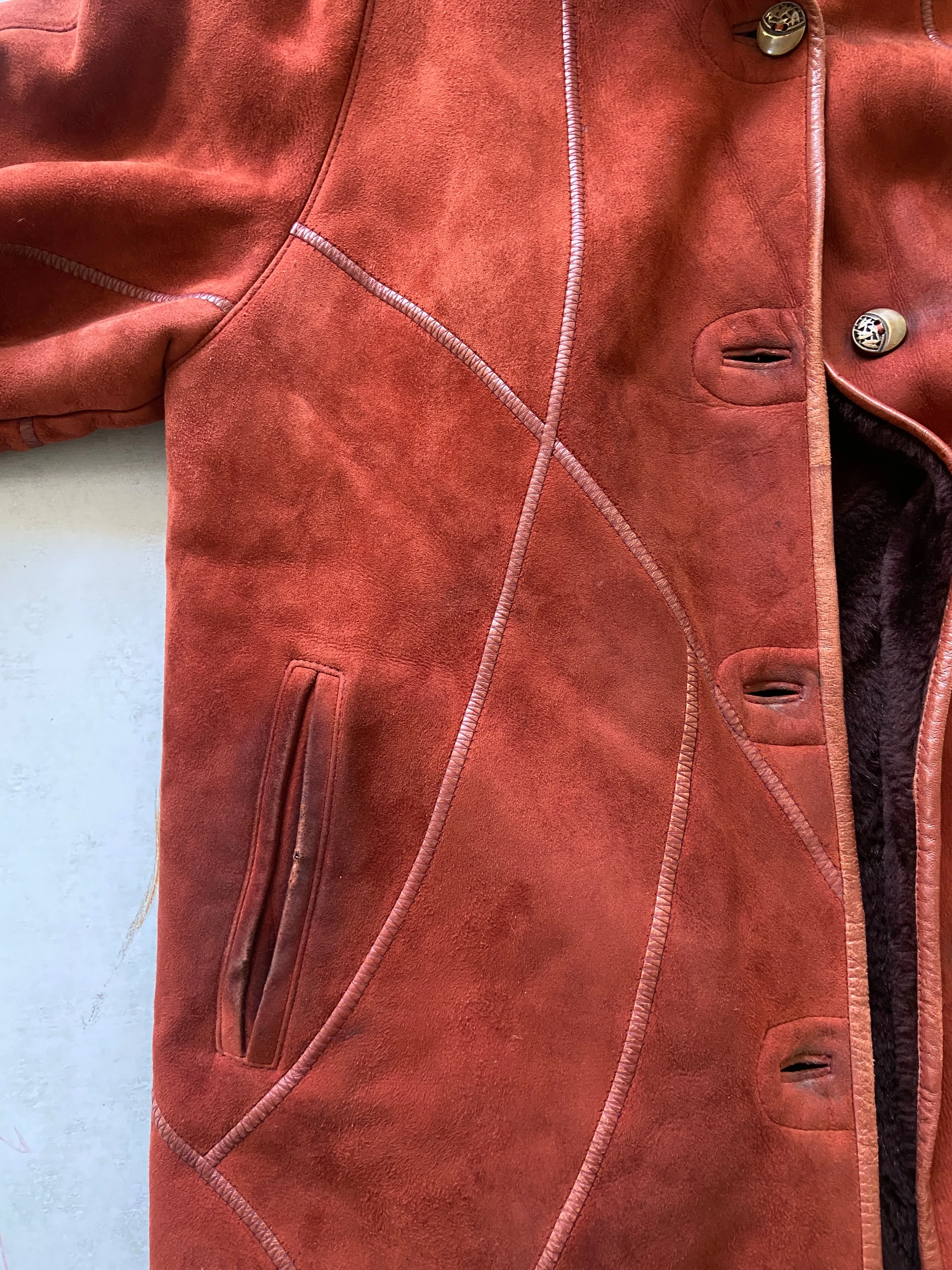 Vintage 80's Women Sheepskin Coat in Red