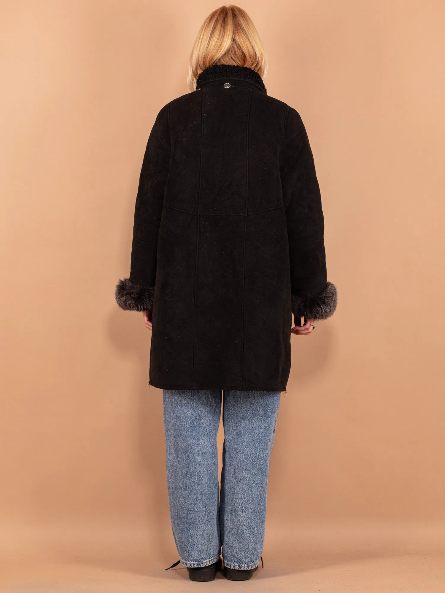 Vintage 80's Women Sherpa Coat in Black