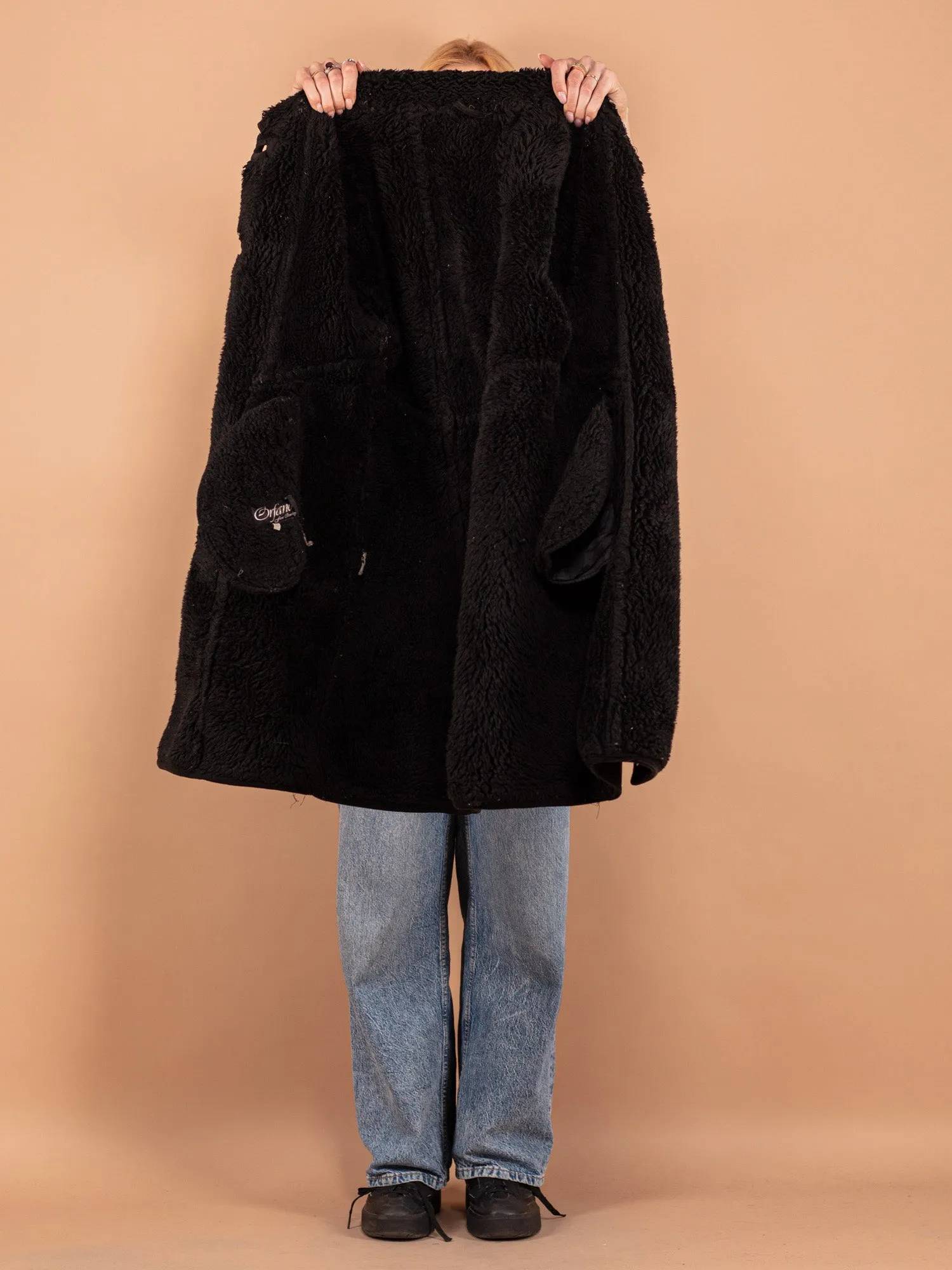 Vintage 80's Women Sherpa Coat in Black