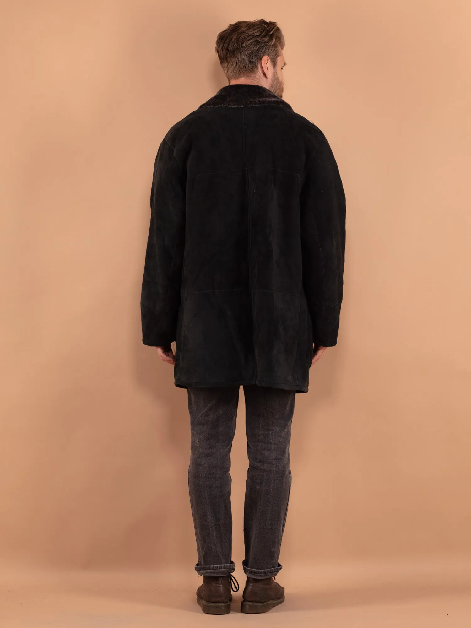 Vintage 90's Men Sheepskin Coat in Black