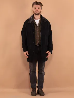 Vintage 90's Men Sheepskin Coat in Black