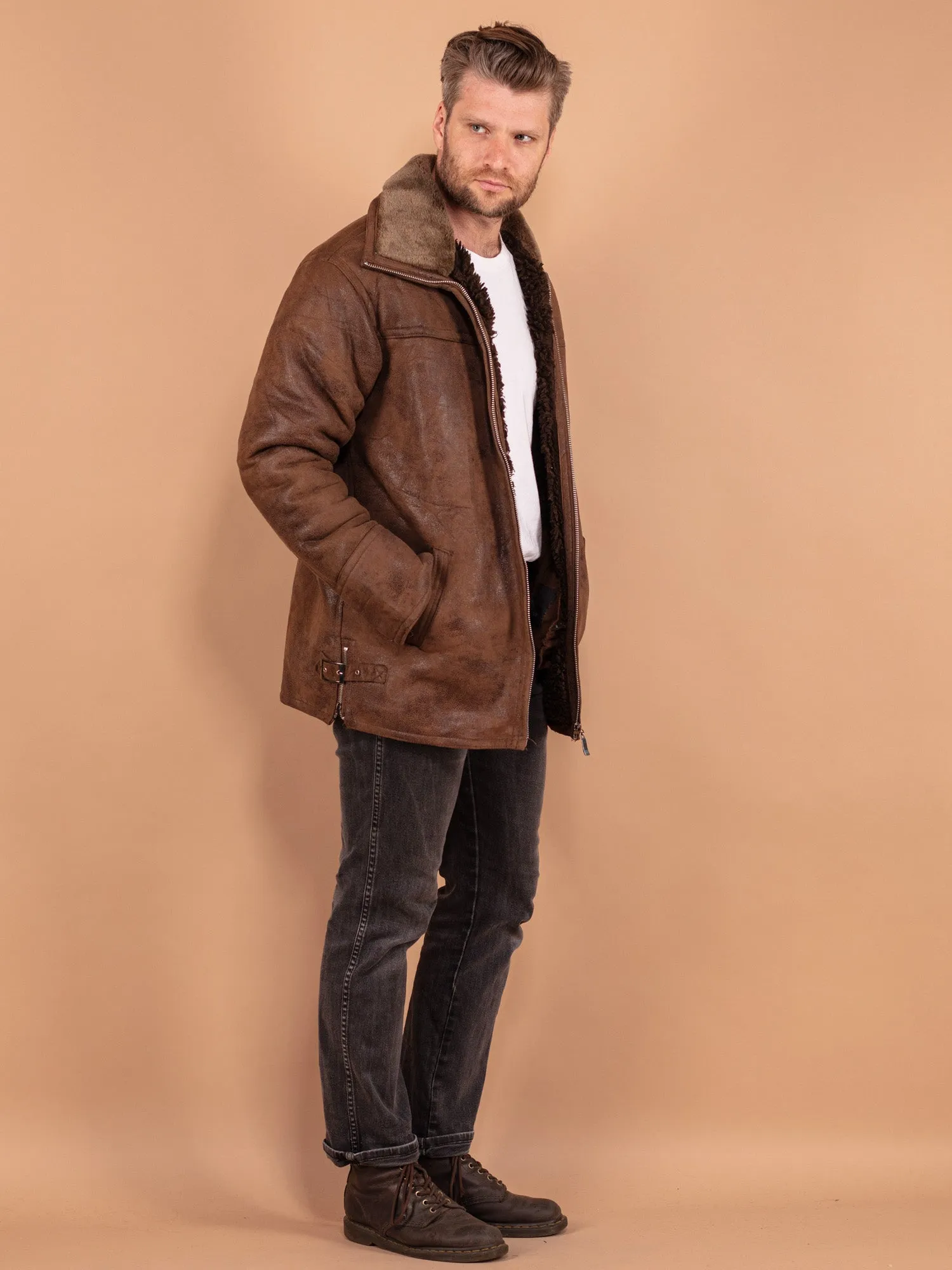 Vintage 90's Men Sherpa Coat in Brown