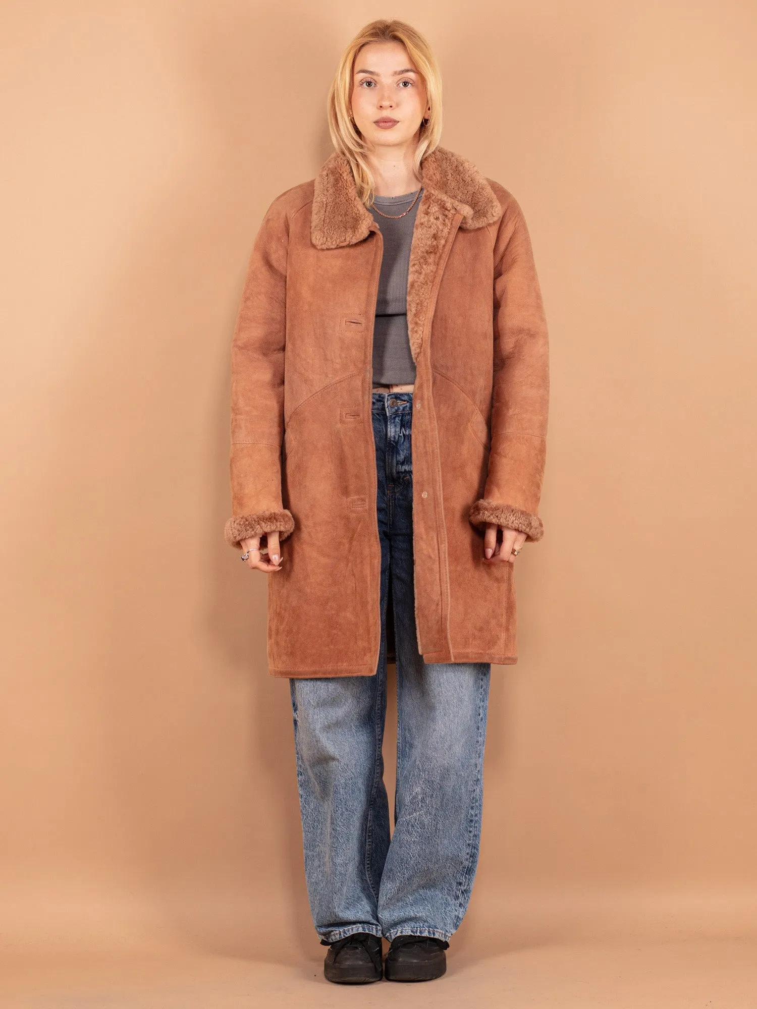 Vintage Women Sheepskin Coat in Brown