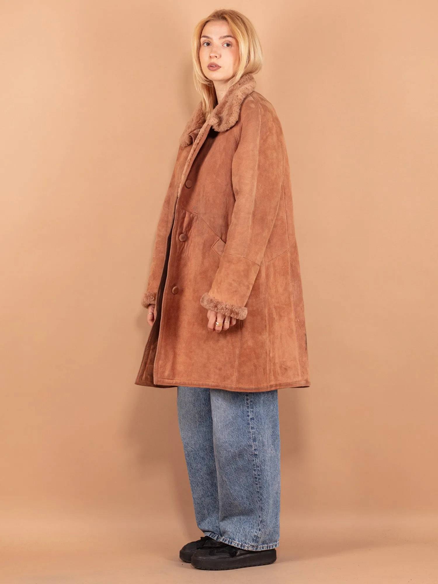 Vintage Women Sheepskin Coat in Brown