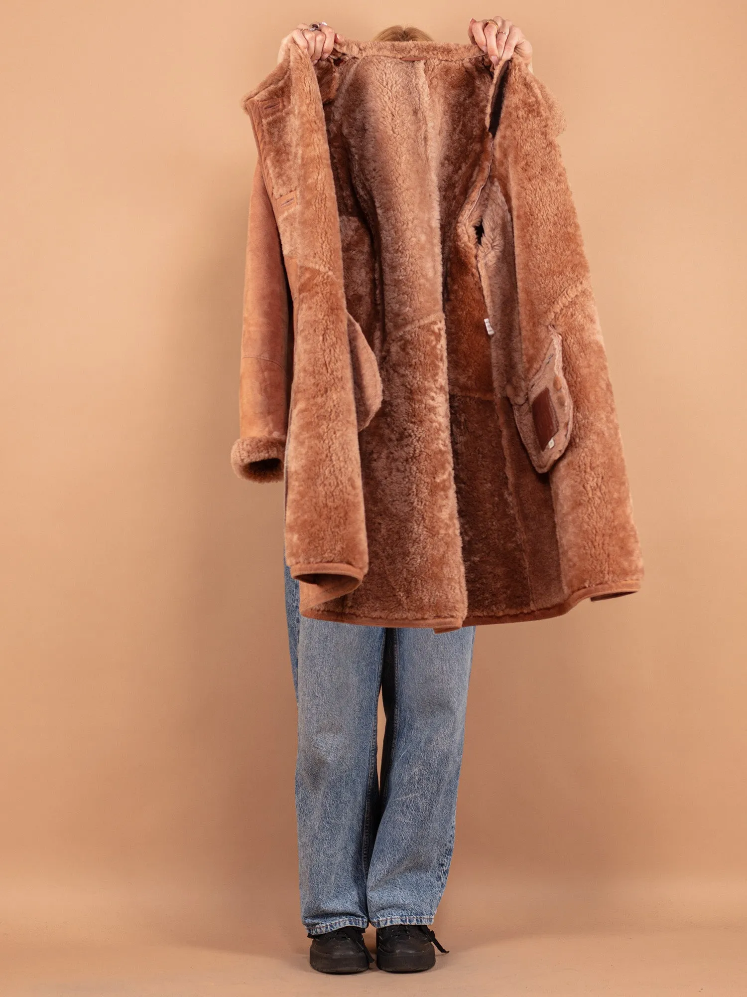 Vintage Women Sheepskin Coat in Brown